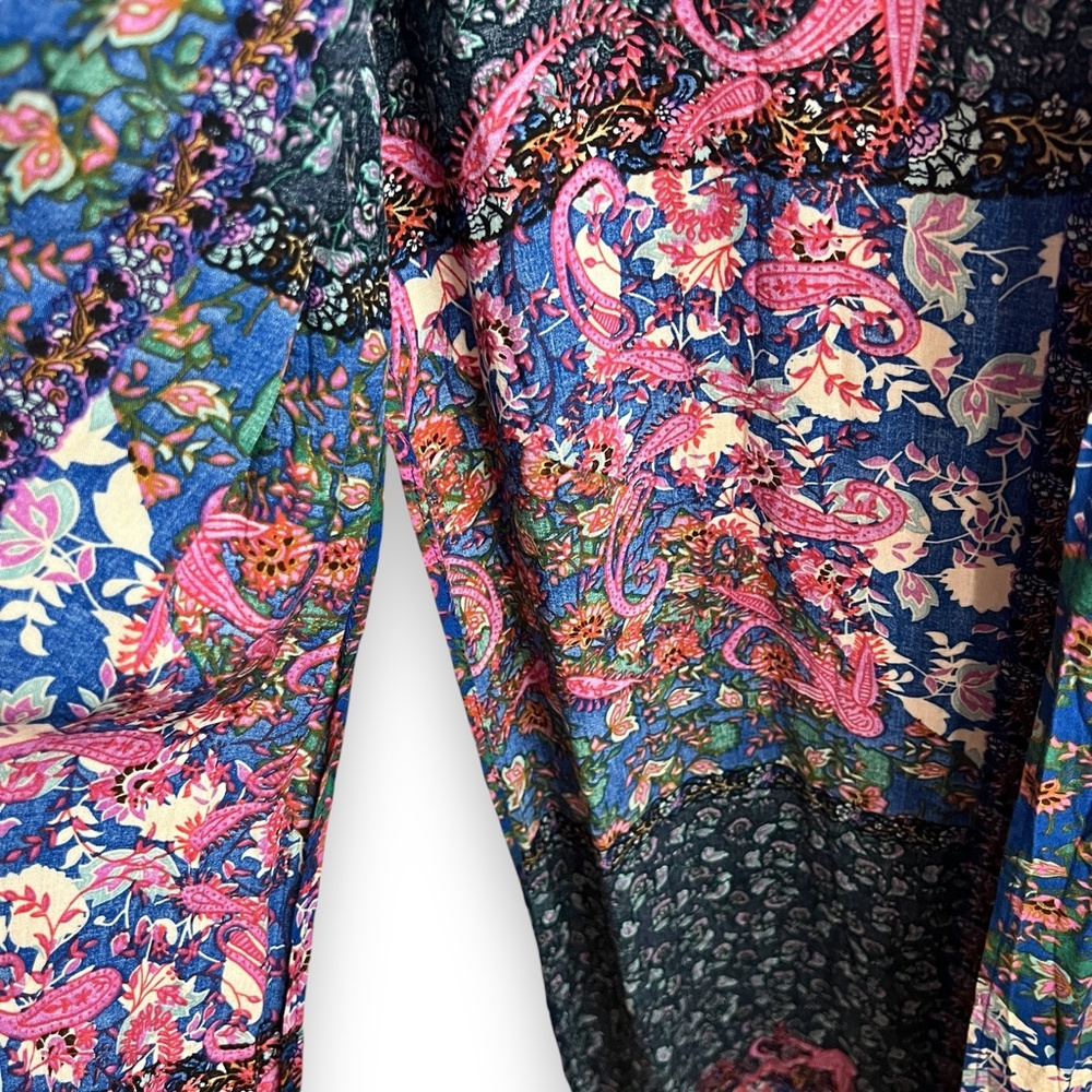 Hayden Los Angeles Colorful Floral Long Boho Duster Bell Sleeve Patchwork Small - Picture 10 of 10